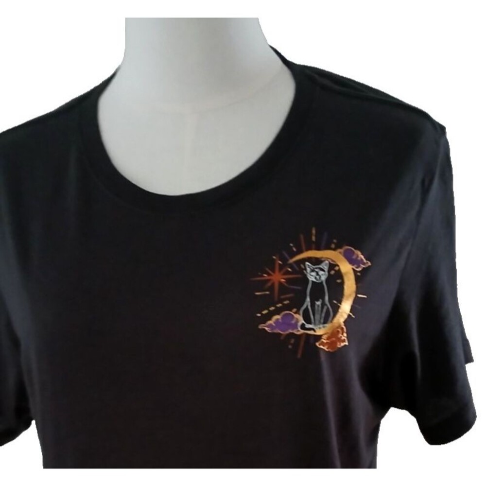 Celebrate Halloween Cat Sitting On The Moon Short Sleeve T-Shirt Top Size Large